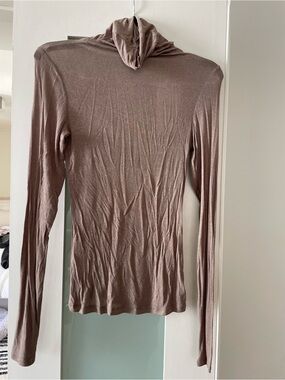 Long Sleeve Sheer Turtleneck Top - Mauve Taupe